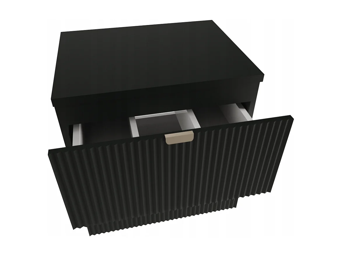 Ensemble de salle de bain noir 80 cm Façades rainurées Plan de travail en noyer