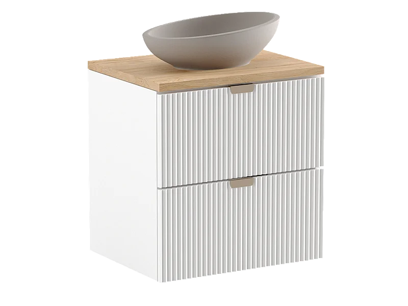 Mobile lavabo bianco con piano in noce  60 cm Frontali scanalati
