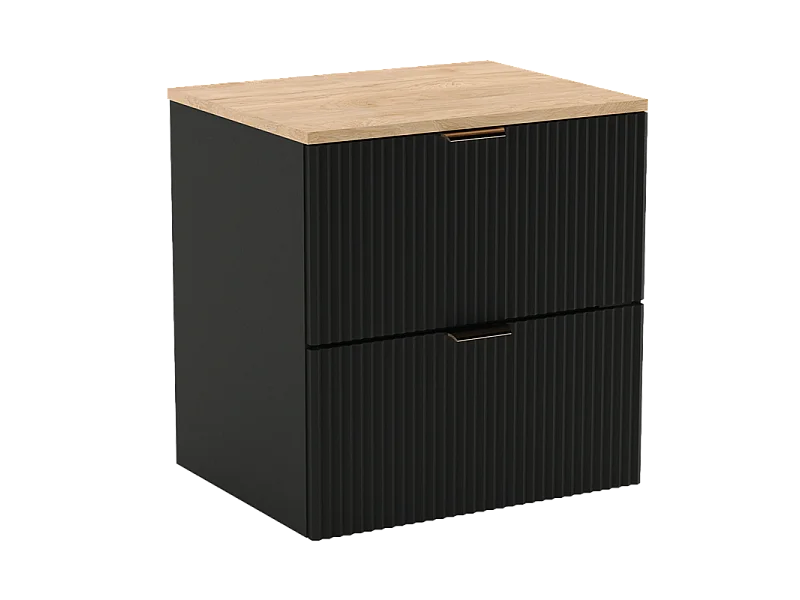 Meuble sous-vasque noir avec plateau en noyer 60 cm Façades rainurées