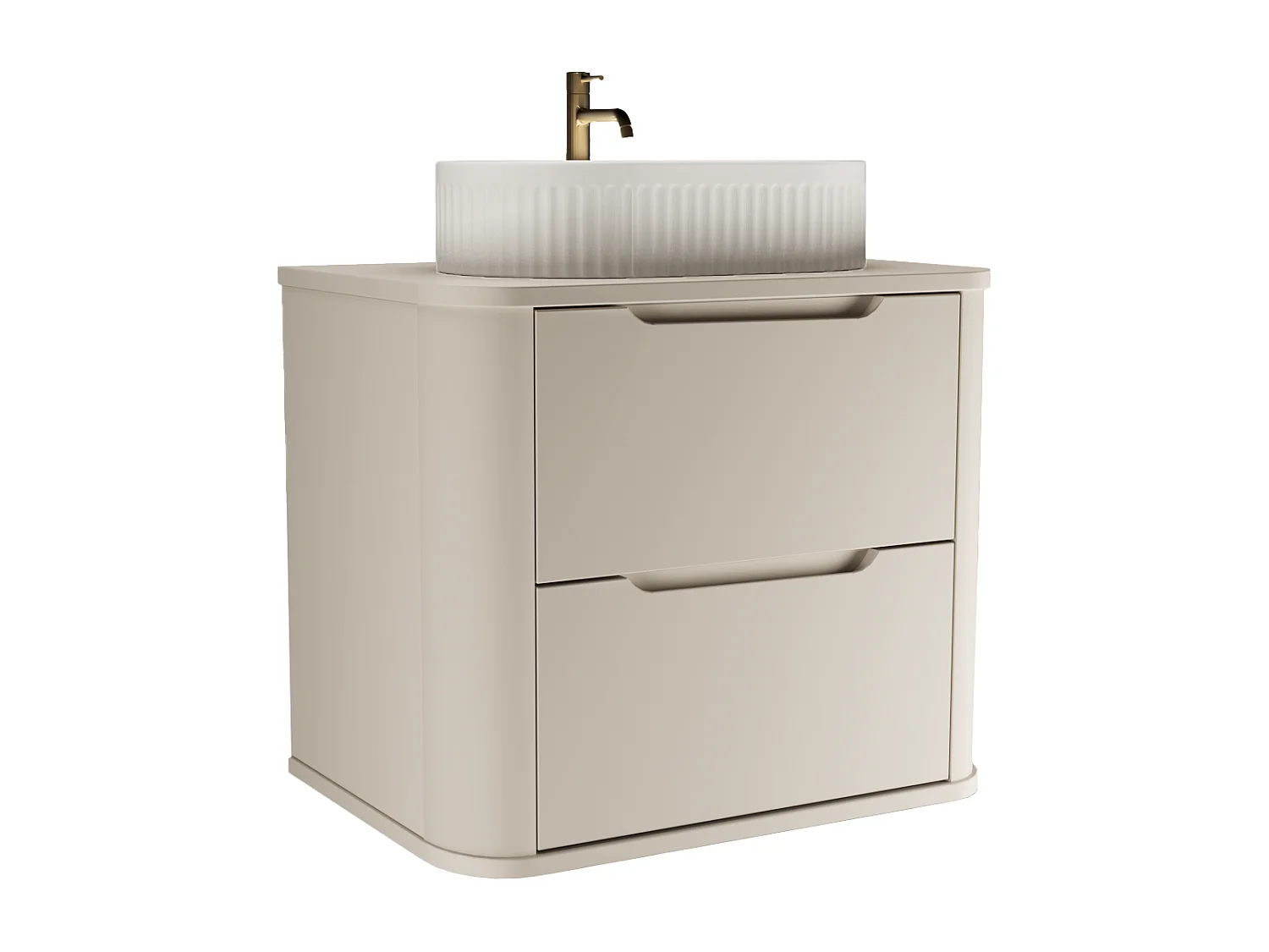 Mobile lavabo in cashmere con piano da 60 cm, lati arrotondati e piano