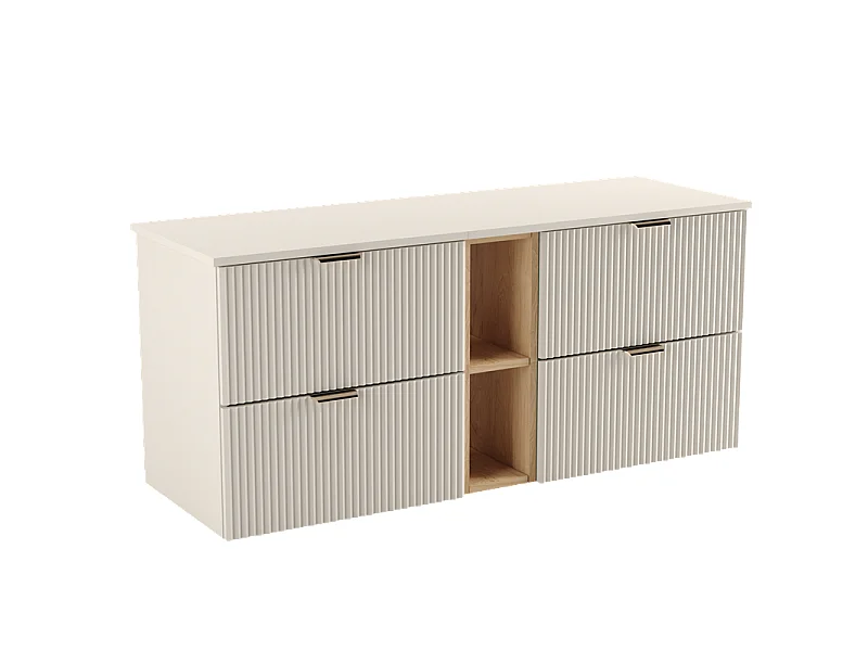 Kasjmier badkamerset 140 cm met rek, notenhout, geribbelde fronten