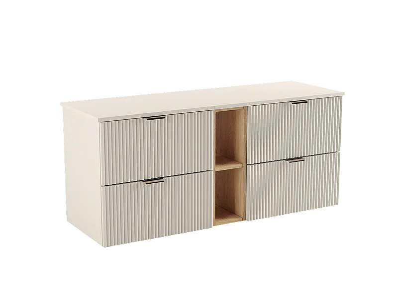 Set da bagno in cashmere 140 cm con scaffale in noce Frontali scanalati