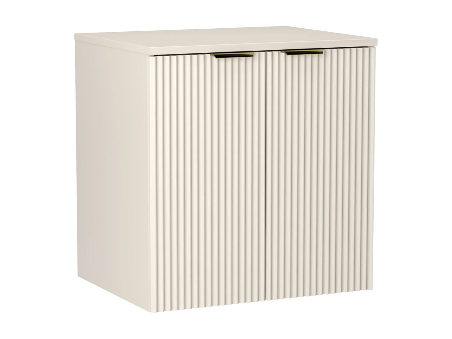 Meuble sous lavabo avec plateau 60 cm, 2 portes, façades rainurées, couleur cachemire