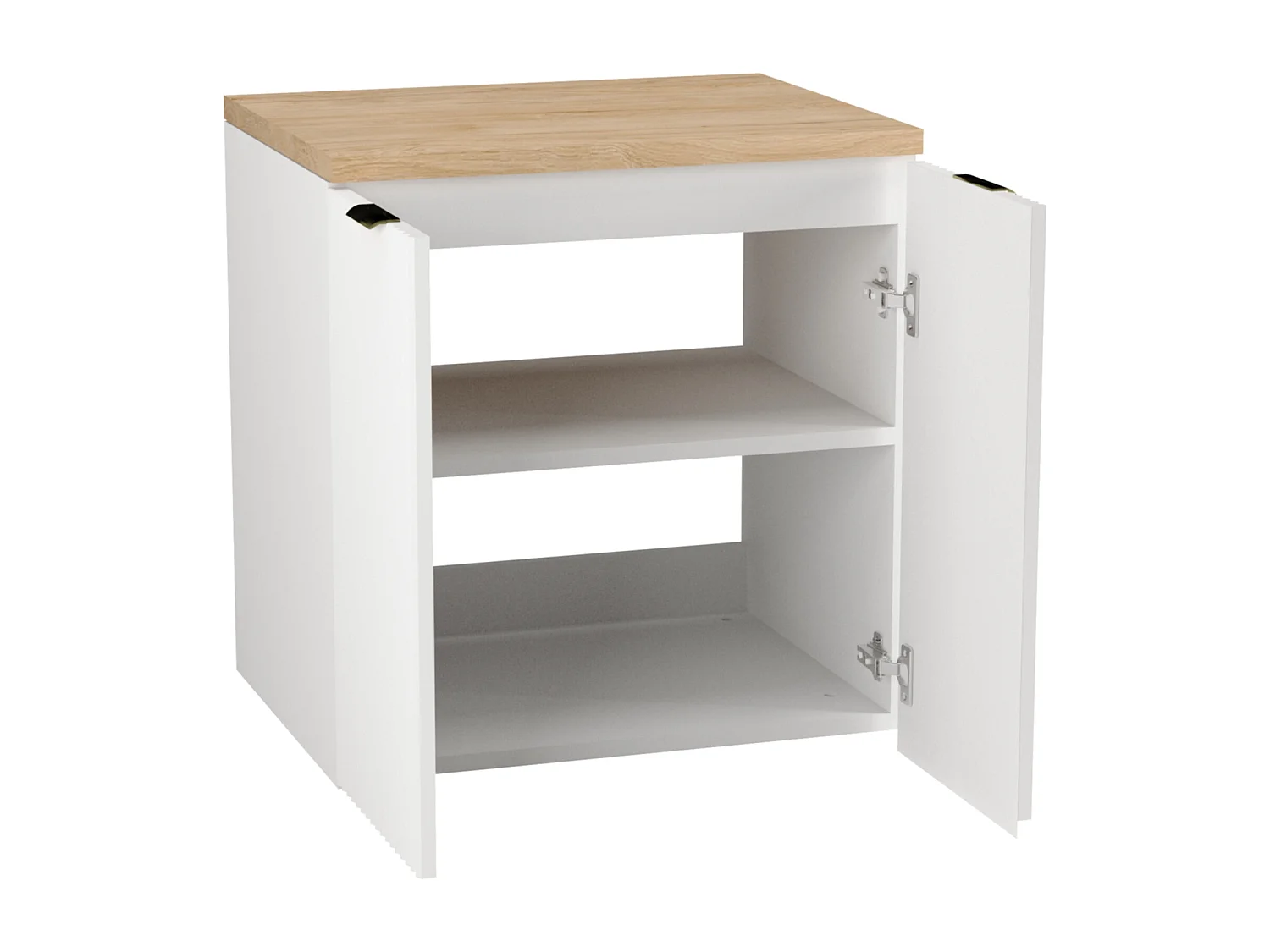 Mobile lavabo con piano 60 cm, 2 ante con frontali scanalati, piano bianco e ante in noce