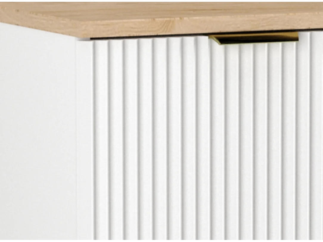 Mobile lavabo con piano 60 cm, 2 ante con frontali scanalati, piano bianco e ante in noce