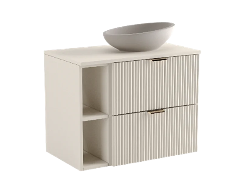 Set da bagno in cashmere 80 cm Frontali scanalati Scaffale e piano di lavoro Kashmir