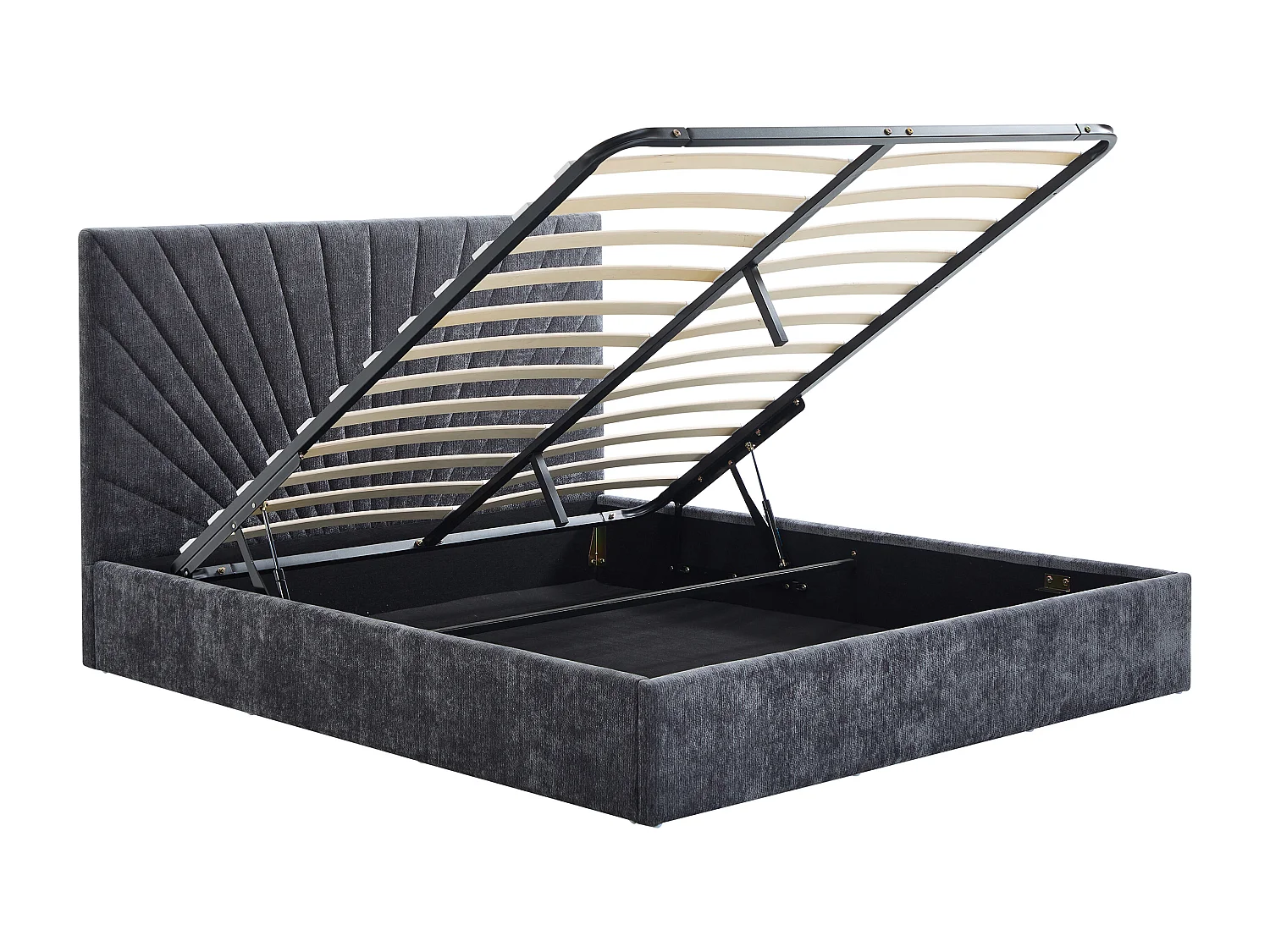 Lit coffre 160 x 200 cm - Tissu texturé – Gris anthracite + Matelas - RIBIOLA