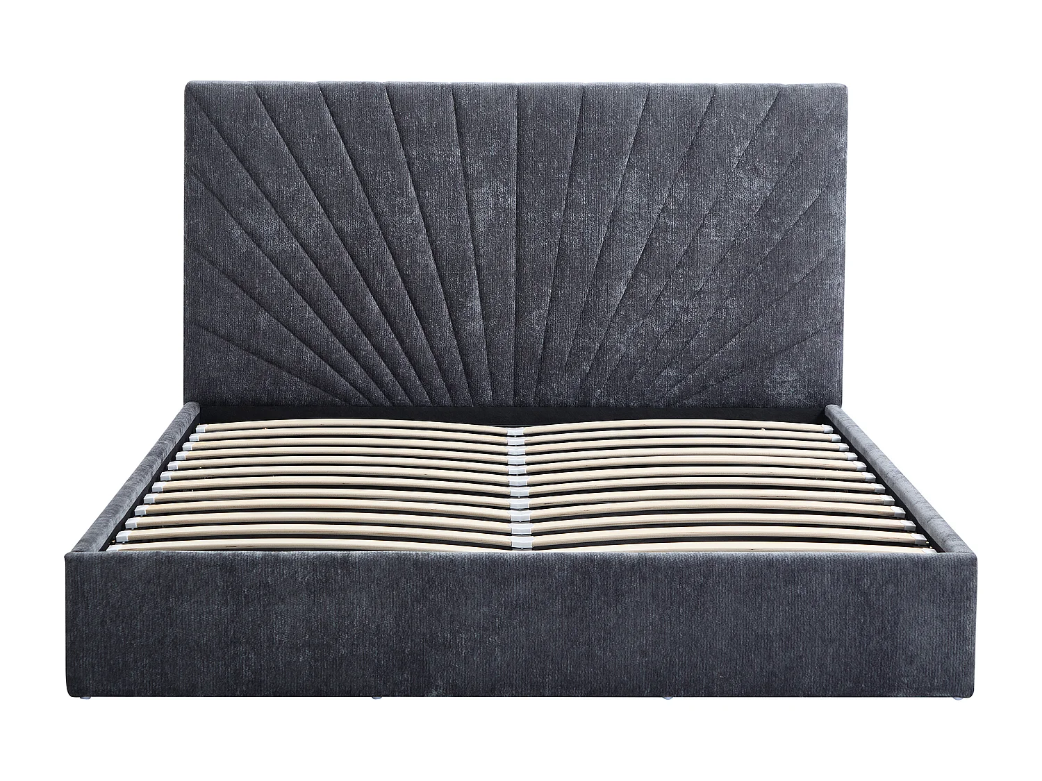 Lit coffre 180 x 200 cm - Tissu texturé – Gris anthracite + Matelas - RIBIOLA