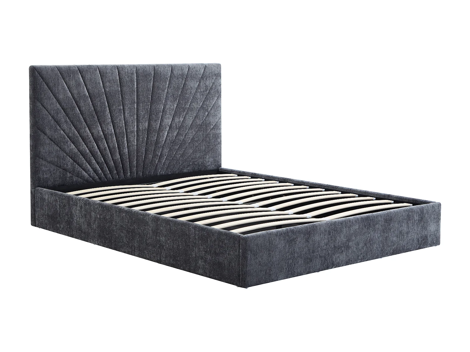 Lit coffre 180 x 200 cm - Tissu texturé – Gris anthracite + Matelas - RIBIOLA