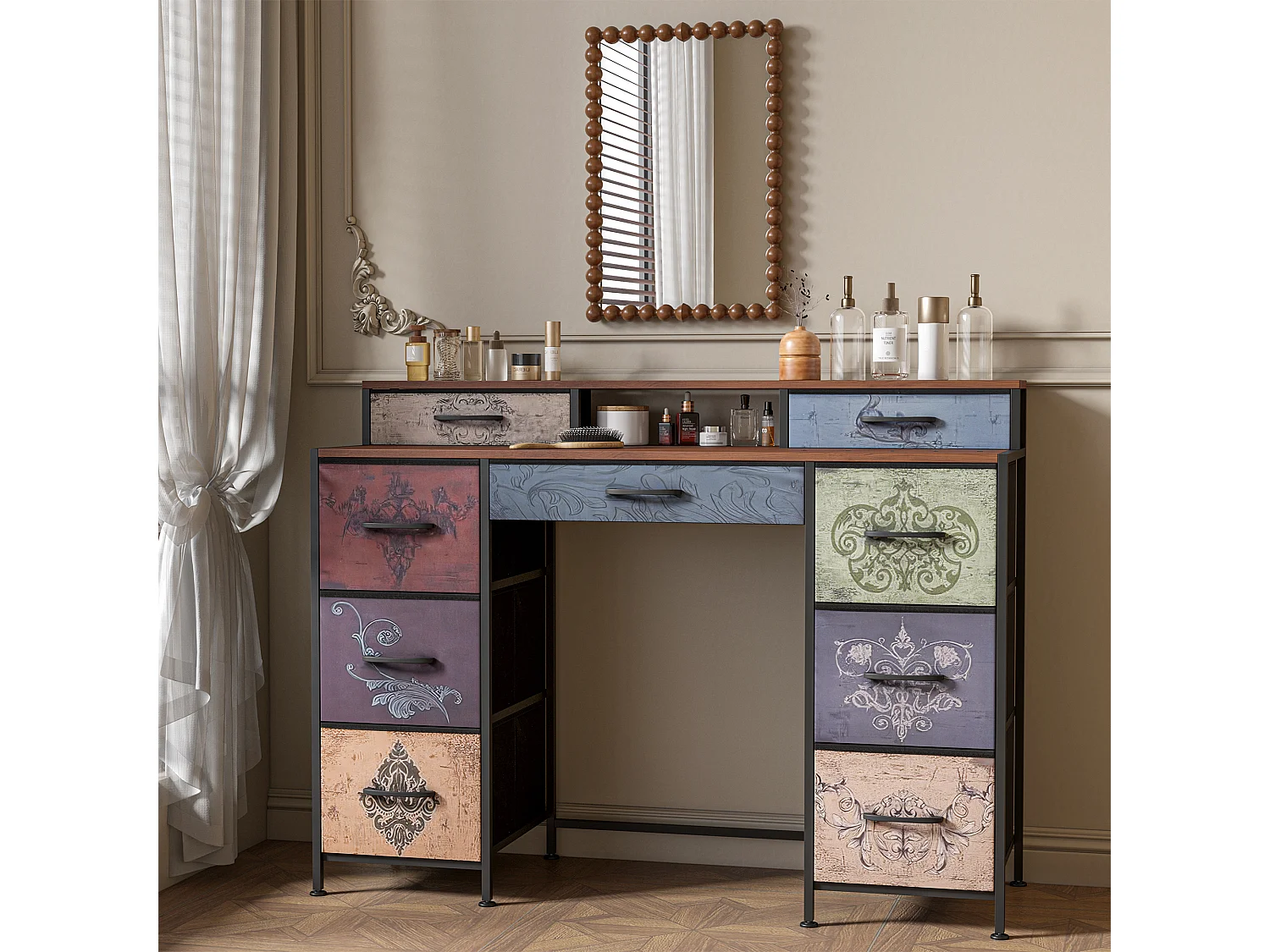 Bohemian Retro dressing table avec 9 tiroirs-chambre à coucher maquillage vanités-salon armoire de stockage-table latérale