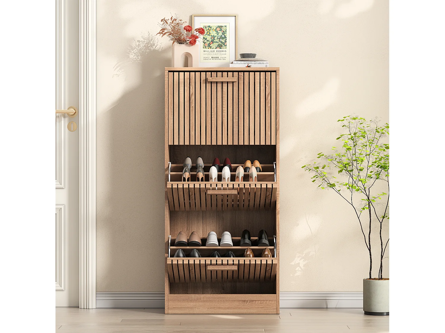 Armoire de chaussures de style country avec 3 rabats - étagère à chaussures vintage - armoires à chaussures en bois pour couloir salon chambre à coucher et entrée