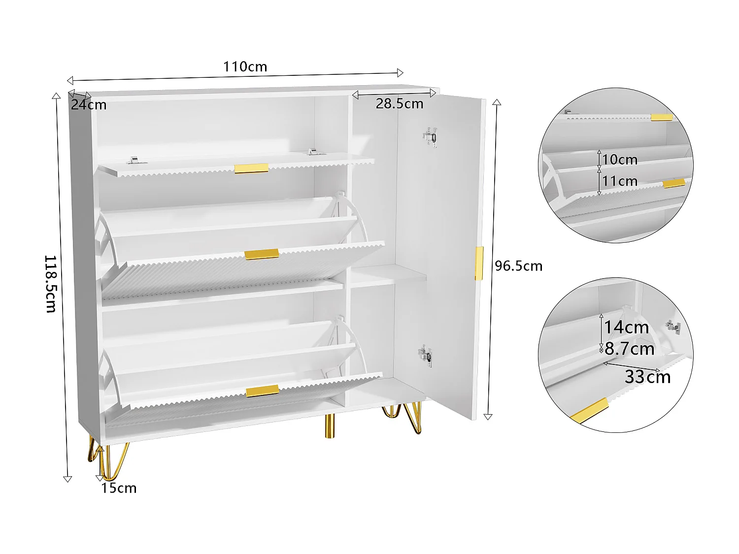 Organisateur de cabinet de chaussures indépendant avec 3 tiroirs pliants et 2 compartiments de rangement, casier à chaussures pour couloir du salon