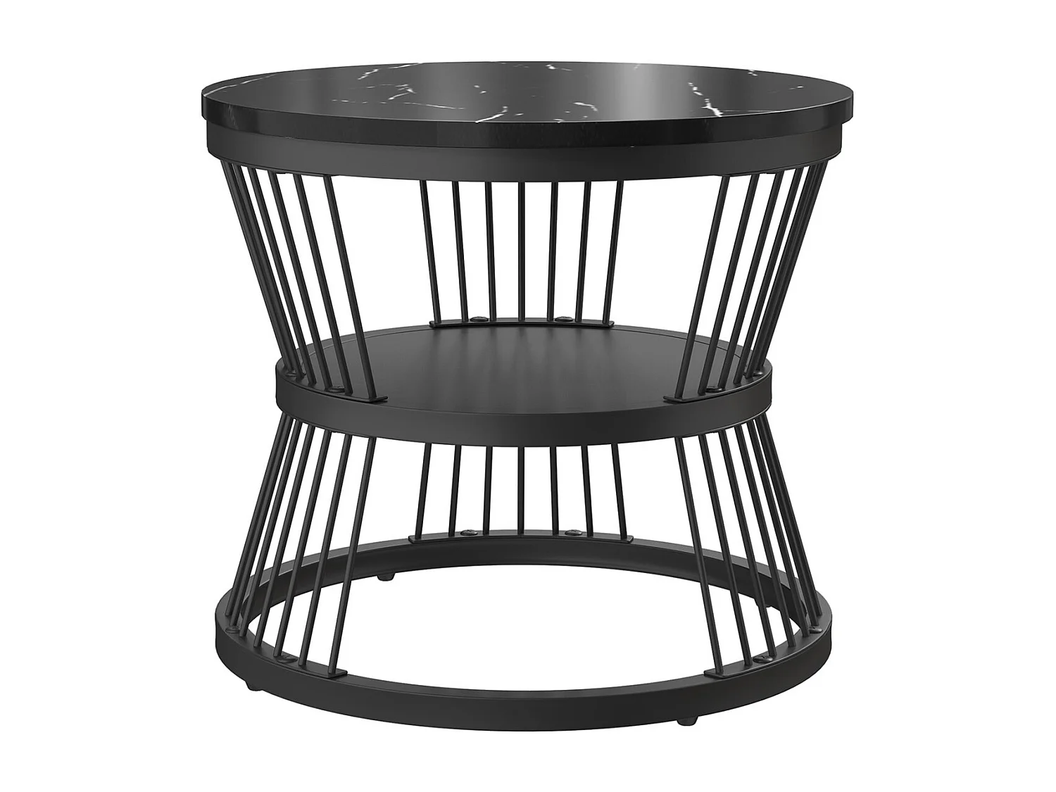 Ensemble De Tables Basses Empilables - Plateau Marbré Bicolore - Cadre Métal Noir - Style Industriel Moderne