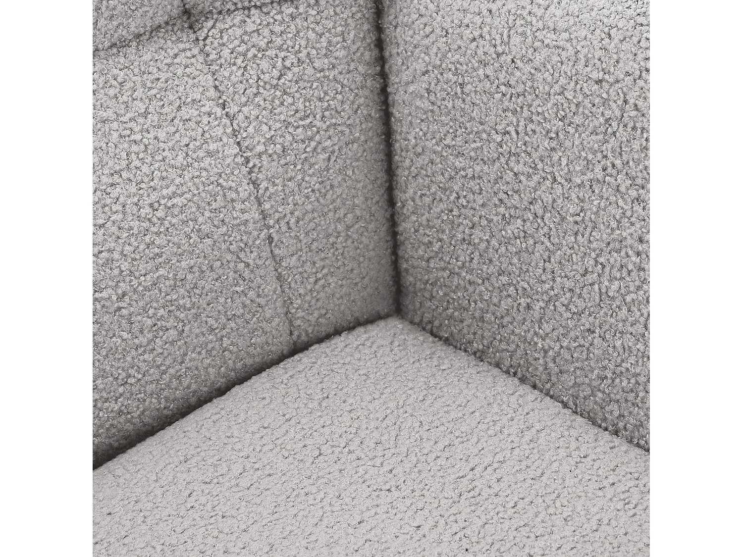 Fauteuil à bascule en tissu teddy capitonné, structure métal noir et pieds en bois - Gris clair