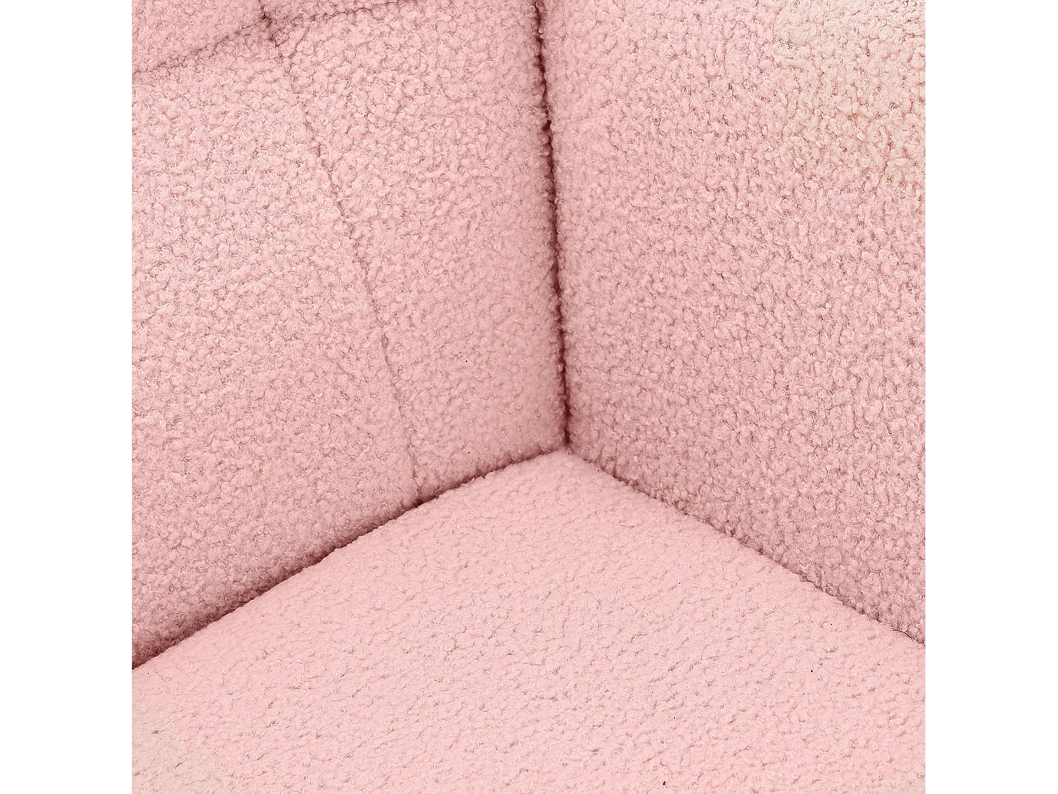 Fauteuil à bascule en tissu teddy capitonné, structure métal noir et pieds en bois - rose