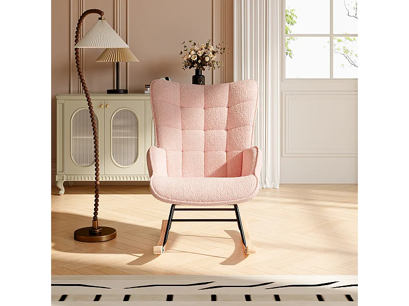 Fauteuil à Bascule - Tissu en Peluche Bouclé Rose - Design Moderne - Confort Optimal