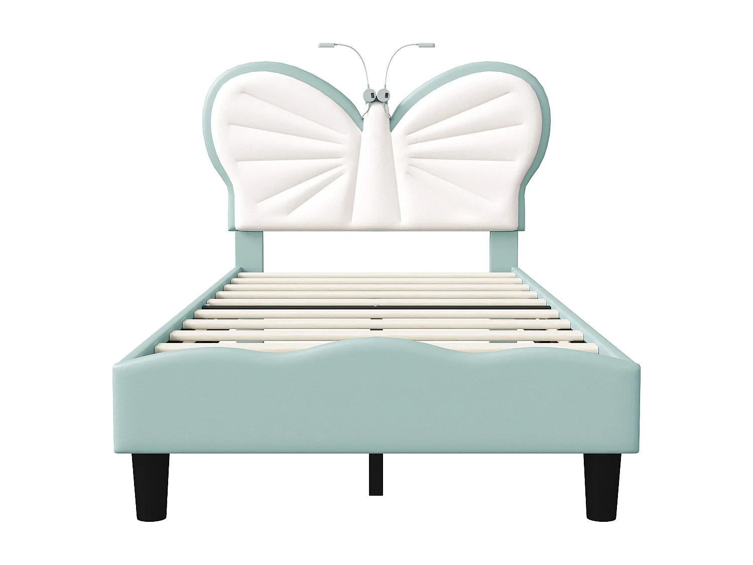 Papillon en forme de tête d'enfant lits avec LED lumières de lecture-90x200cm hauteur réglable PU cuir lit cadre-bleu blanc