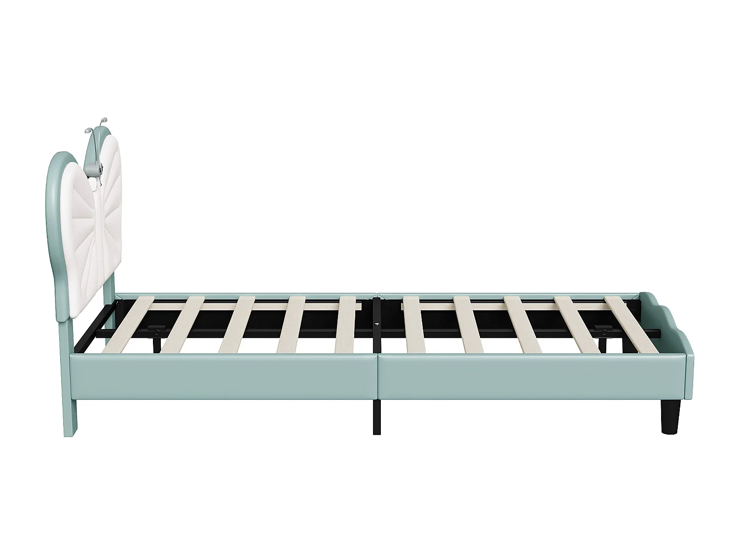 Papillon en forme de tête d'enfant lits avec LED lumières de lecture-90x200cm hauteur réglable PU cuir lit cadre-bleu blanc