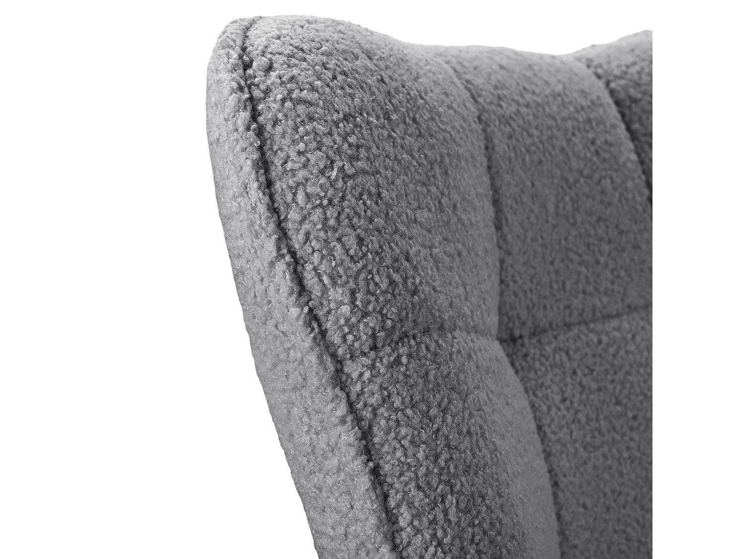 Fauteuil à bascule en tissu teddy capitonné, structure métal noir et pieds en bois - Gris foncé