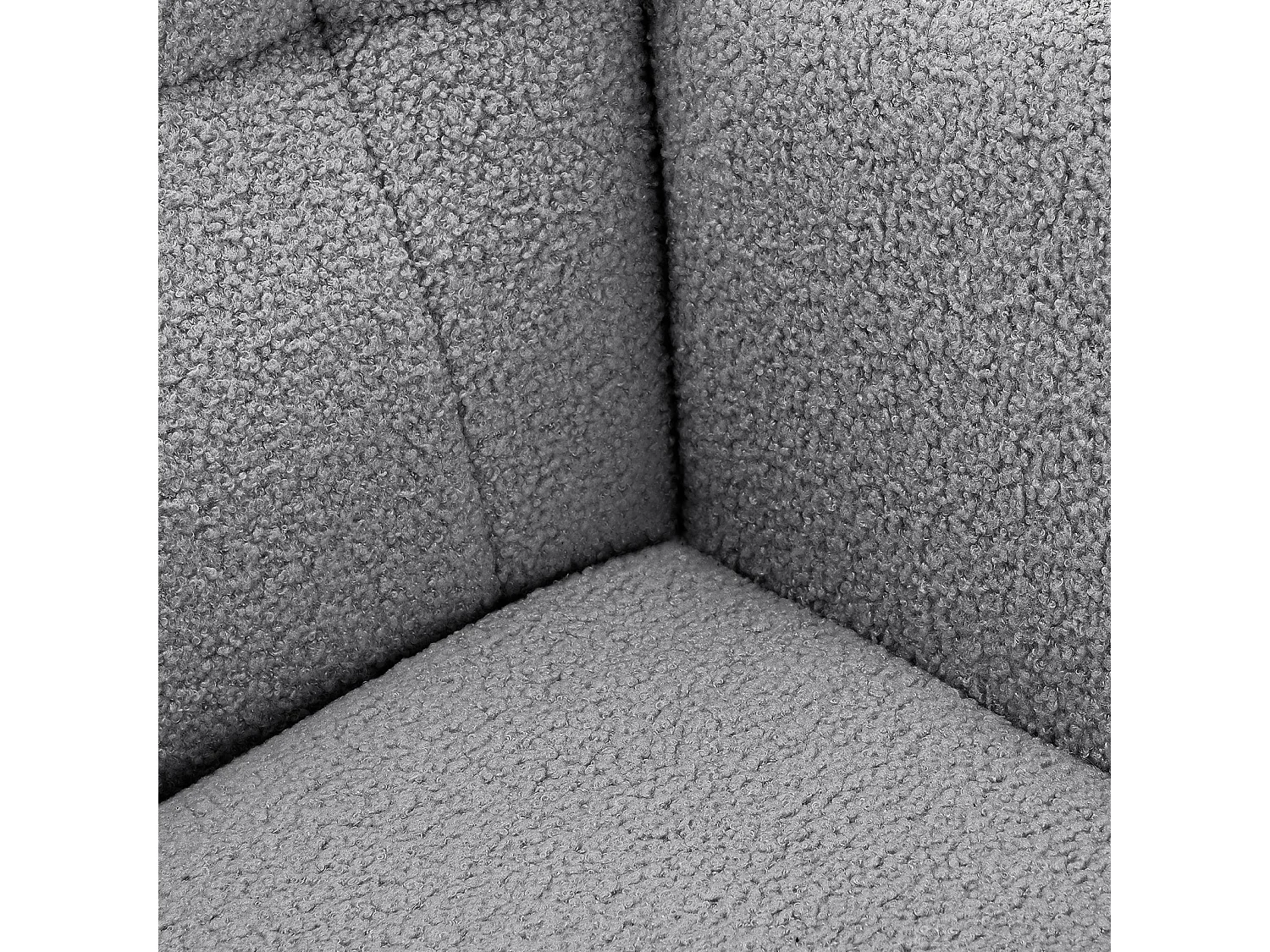 Fauteuil à bascule en tissu teddy capitonné, structure métal noir et pieds en bois - Gris foncé