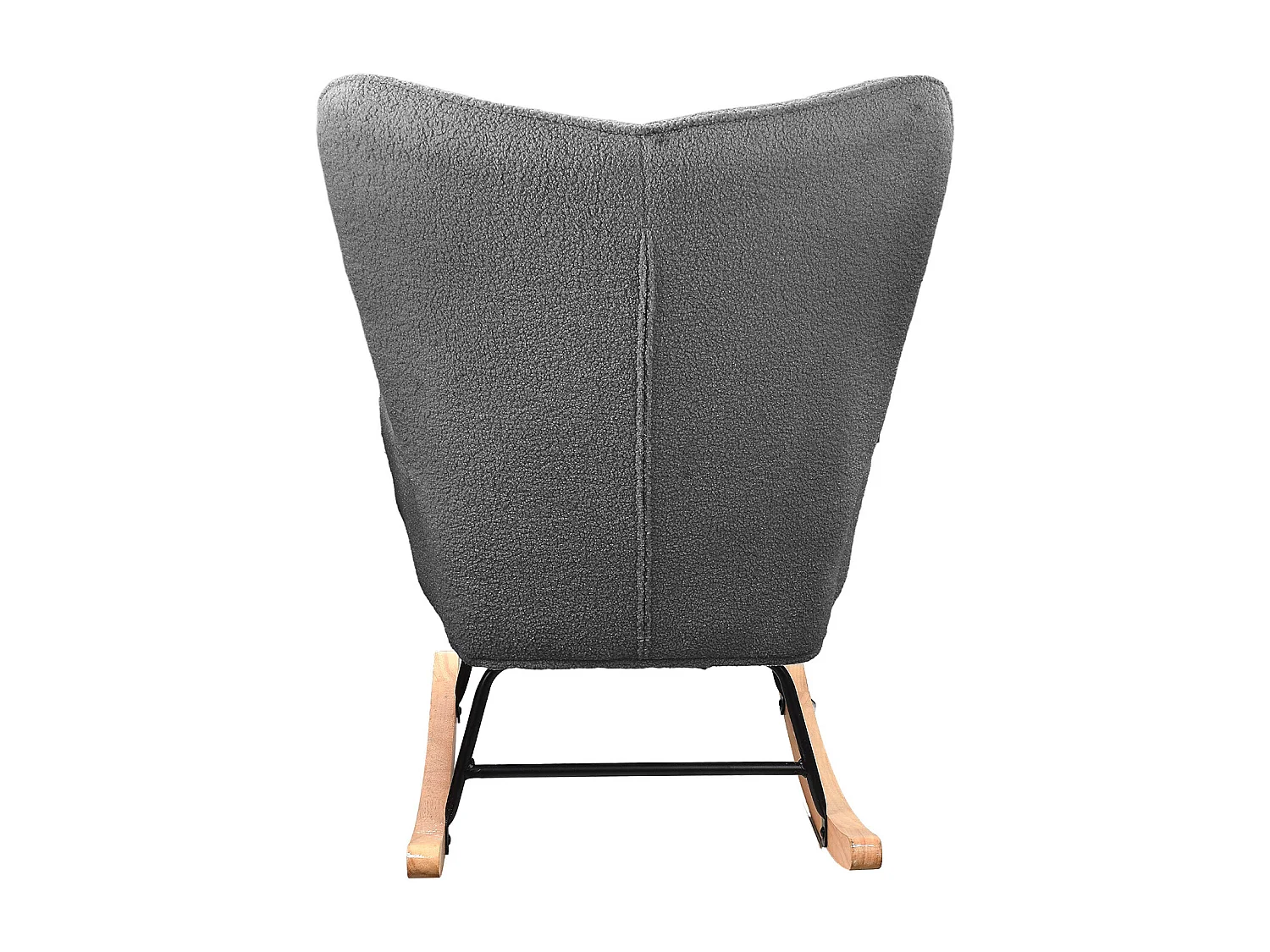 Fauteuil à bascule en tissu teddy capitonné, structure métal noir et pieds en bois - Gris foncé