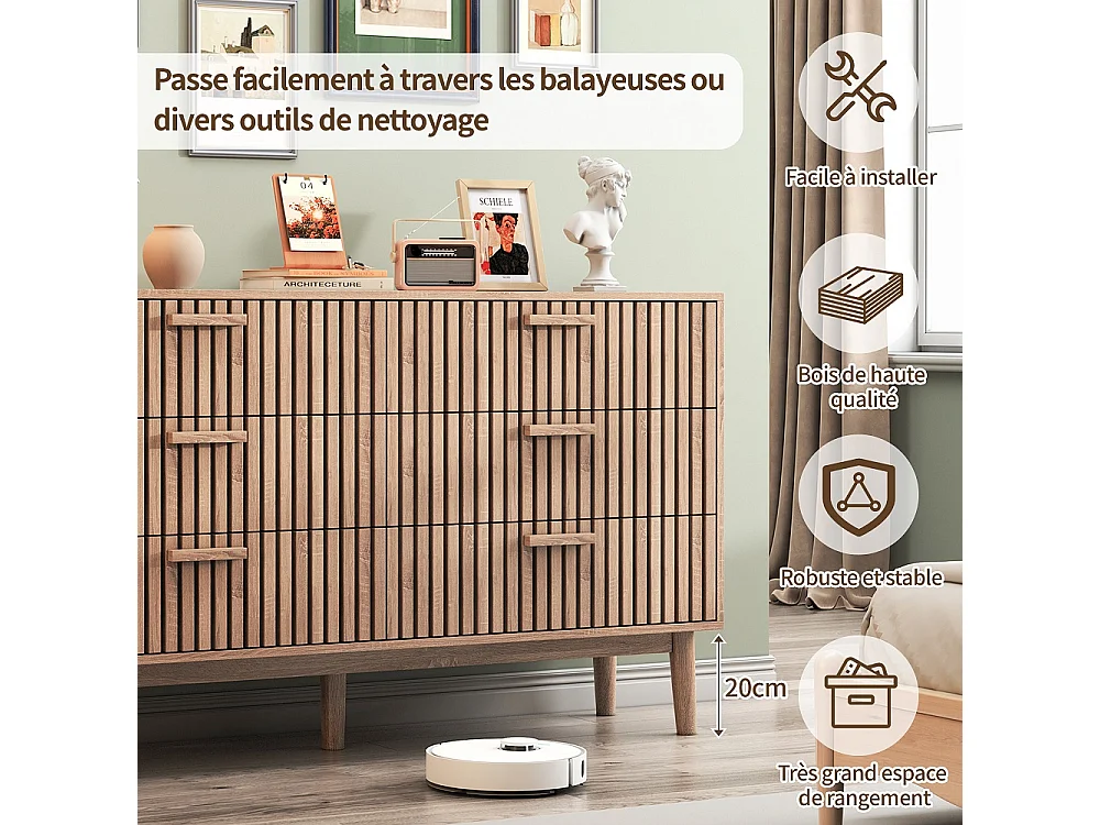 Armoires de salon avec 6 tiroirs - coffre de stockage en bois de campagne rétro - dresser de chambre