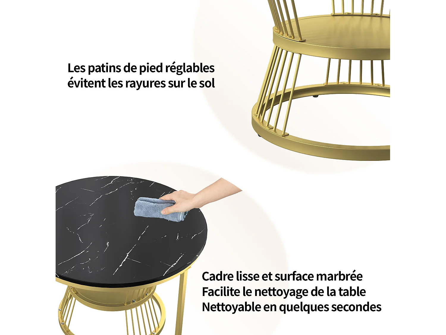 Runder Nesting Couchtisch-Set - 70 cm + 45 cm - Schwarzer Marmoreffekt