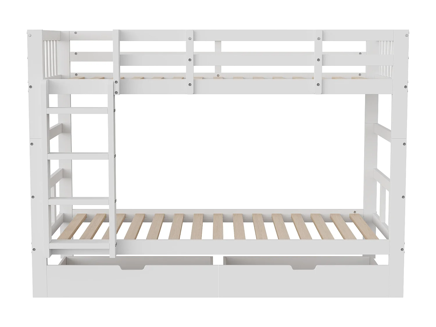 Lit superposé 90x200cm pour 2 personnes-Lit pour enfants avec 2 tiroirs et escaliers-Lit en bois massif avec protection contre les chutes pour enfants