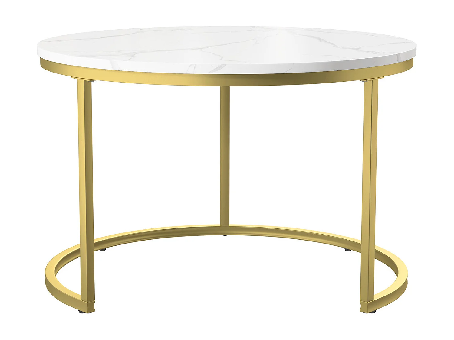 Ensemble De Tables Basses Empilables - Plateau Marbré Blanc - Cadre Métal Doré - Style Moderne Luxueux