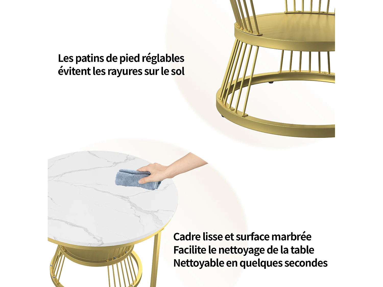 Table basse gigogne ronde - 70 cm + 45 cm - Blanc effet marbre