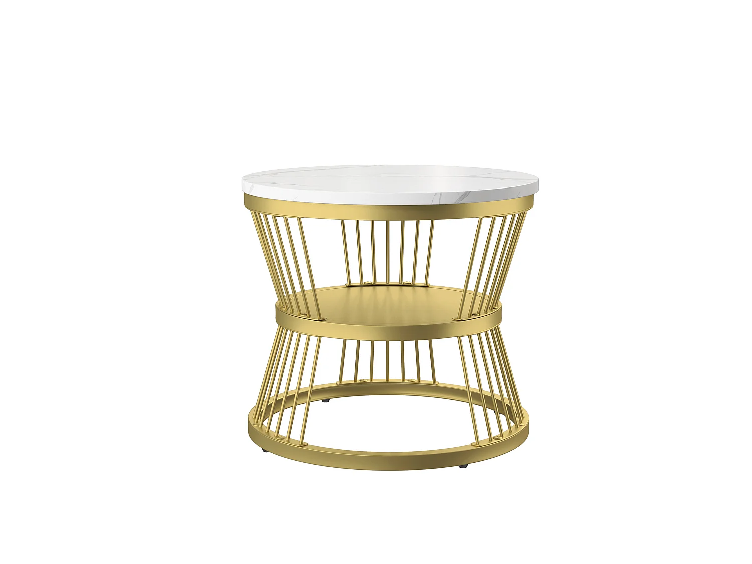 Table basse gigogne ronde - 70 cm + 45 cm - Blanc effet marbre