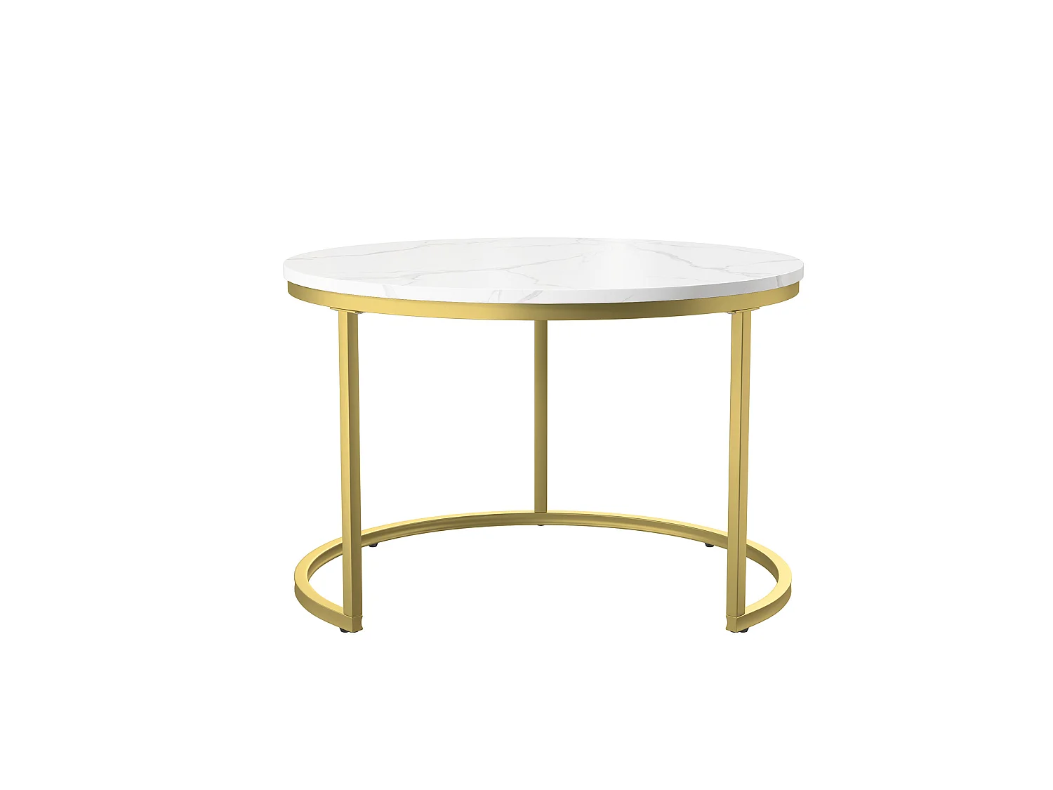 Table basse gigogne ronde - 70 cm + 45 cm - Blanc effet marbre