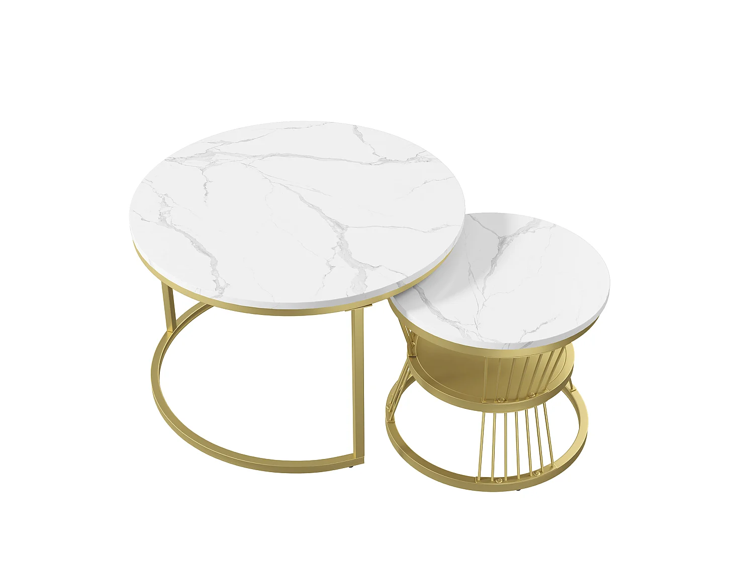 Table basse gigogne ronde - 70 cm + 45 cm - Blanc effet marbre