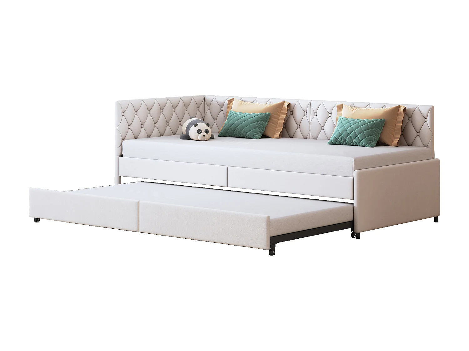 Canapé-lit extensible - Canapés de séjour - Tissu de velours Lit d'invité avec cadres à lames-cadre de canapé-lit rembourré tirable - 90x200cm - Beige