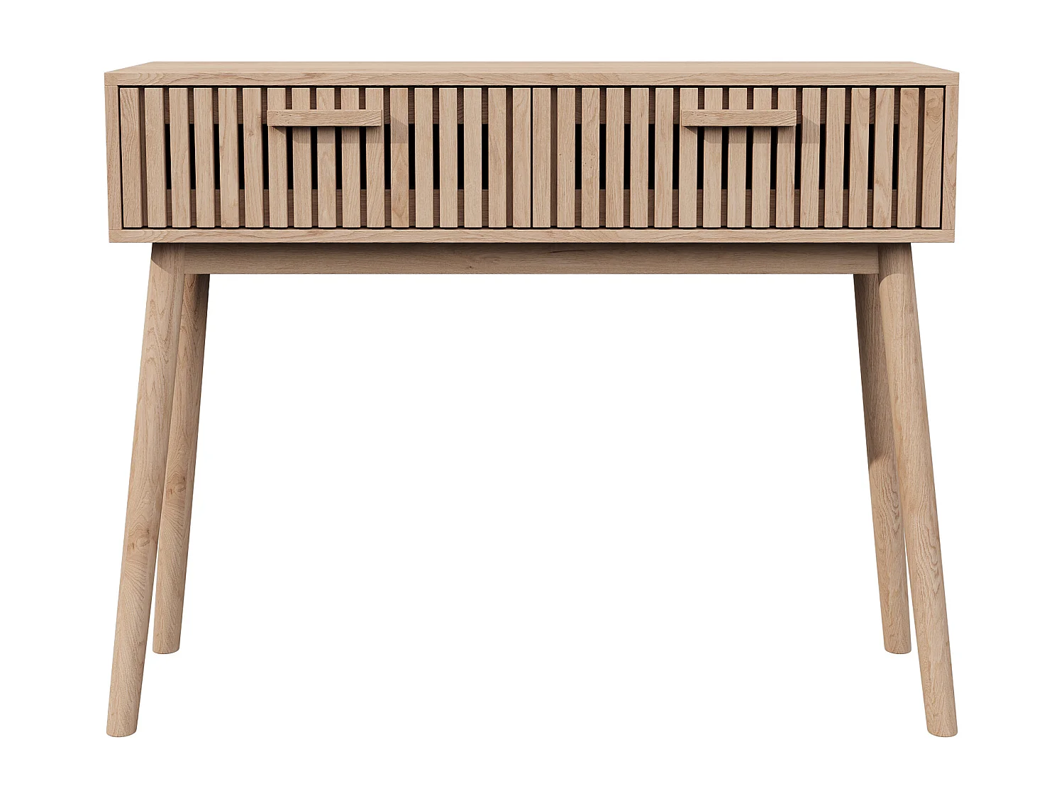 Table de console en bois naturel avec 2 tiroirs de conception de rainure verticale - table d'entrée du milieu du siècle - table de canapé pour le salon