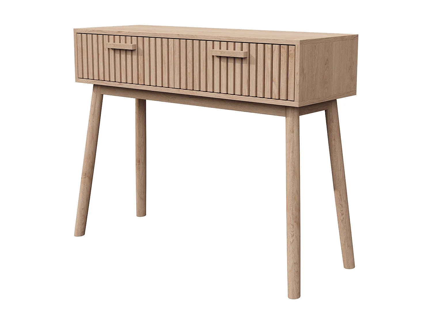 Table de console en bois naturel avec 2 tiroirs de conception de rainure verticale - table d'entrée du milieu du siècle - table de canapé pour le salon