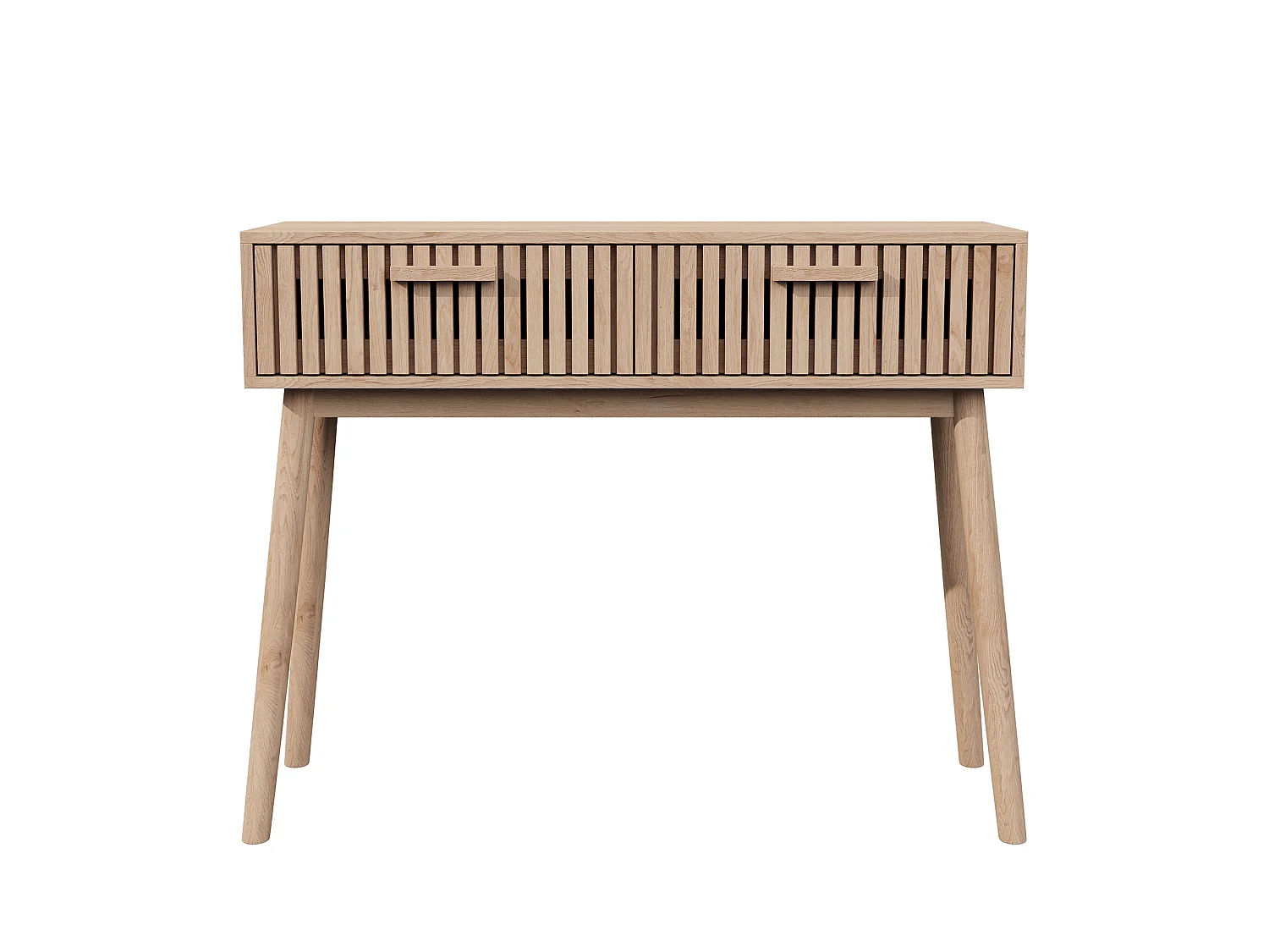 Table de console en bois naturel avec 2 tiroirs de conception de rainure verticale - table d'entrée du milieu du siècle - table de canapé pour le salon