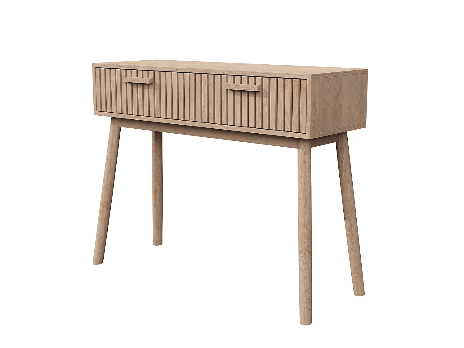 Table de console en bois naturel avec 2 tiroirs de conception de rainure verticale - table d'entrée du milieu du siècle - table de canapé pour le salon