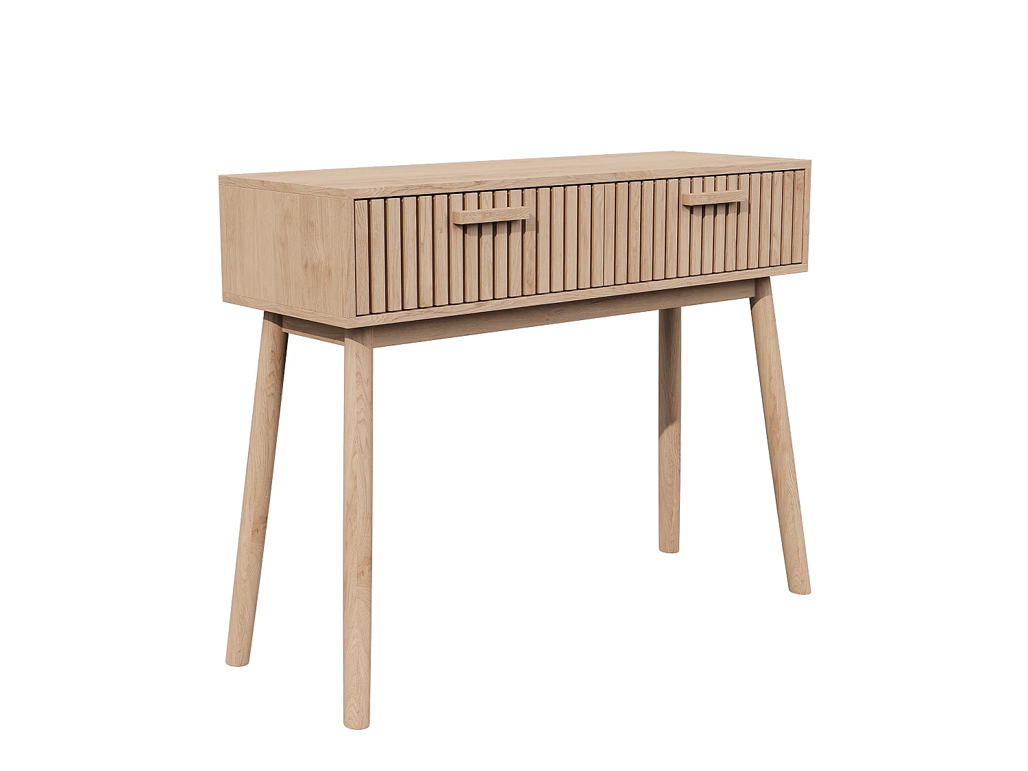 Table de console en bois naturel avec 2 tiroirs de conception de rainure verticale - table d'entrée du milieu du siècle - table de canapé pour le salon