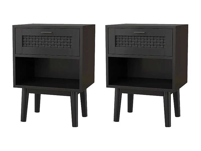 Table de lit en bois de style Boho 2pcs avec tiroirs et étagère ouverte jambes solides Table latérale pour le salon Chambre à coucher