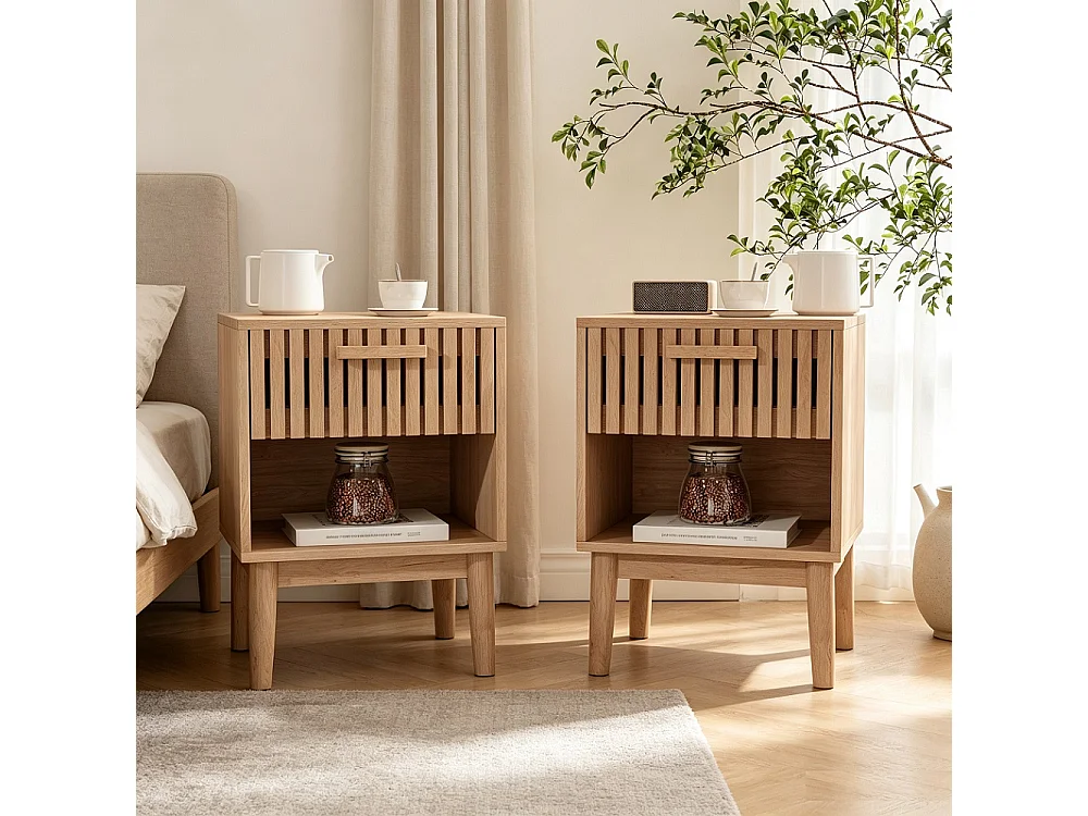 2Pcs Nightstands Set - Campagne 1 tiroir Nightstands - commode avec compartiment de rangement -Sofa Table Tables de fin - pour la chambre Salon