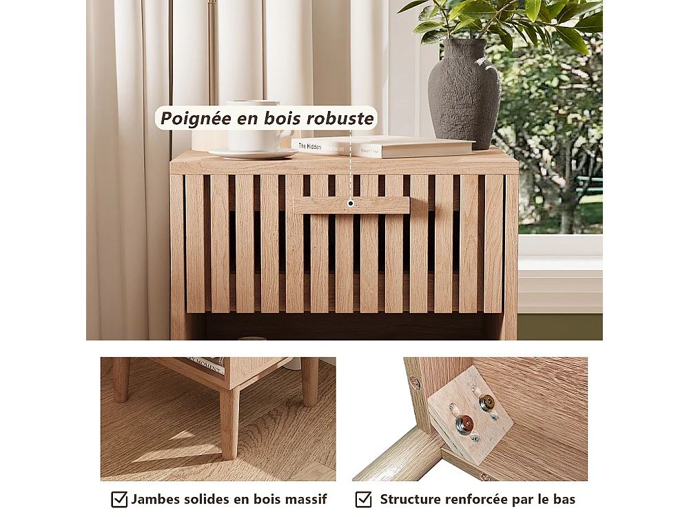 2Pcs Nightstands Set - Campagne 1 tiroir Nightstands - commode avec compartiment de rangement -Sofa Table Tables de fin - pour la chambre Salon