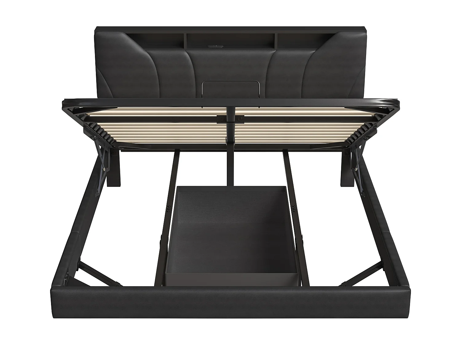 Cadre De Lit Flottant Capitonné - Éclairage LED RGB - Rangement Hydraulique - Niche De Rangement Dans La Tête De Lit - 160x200