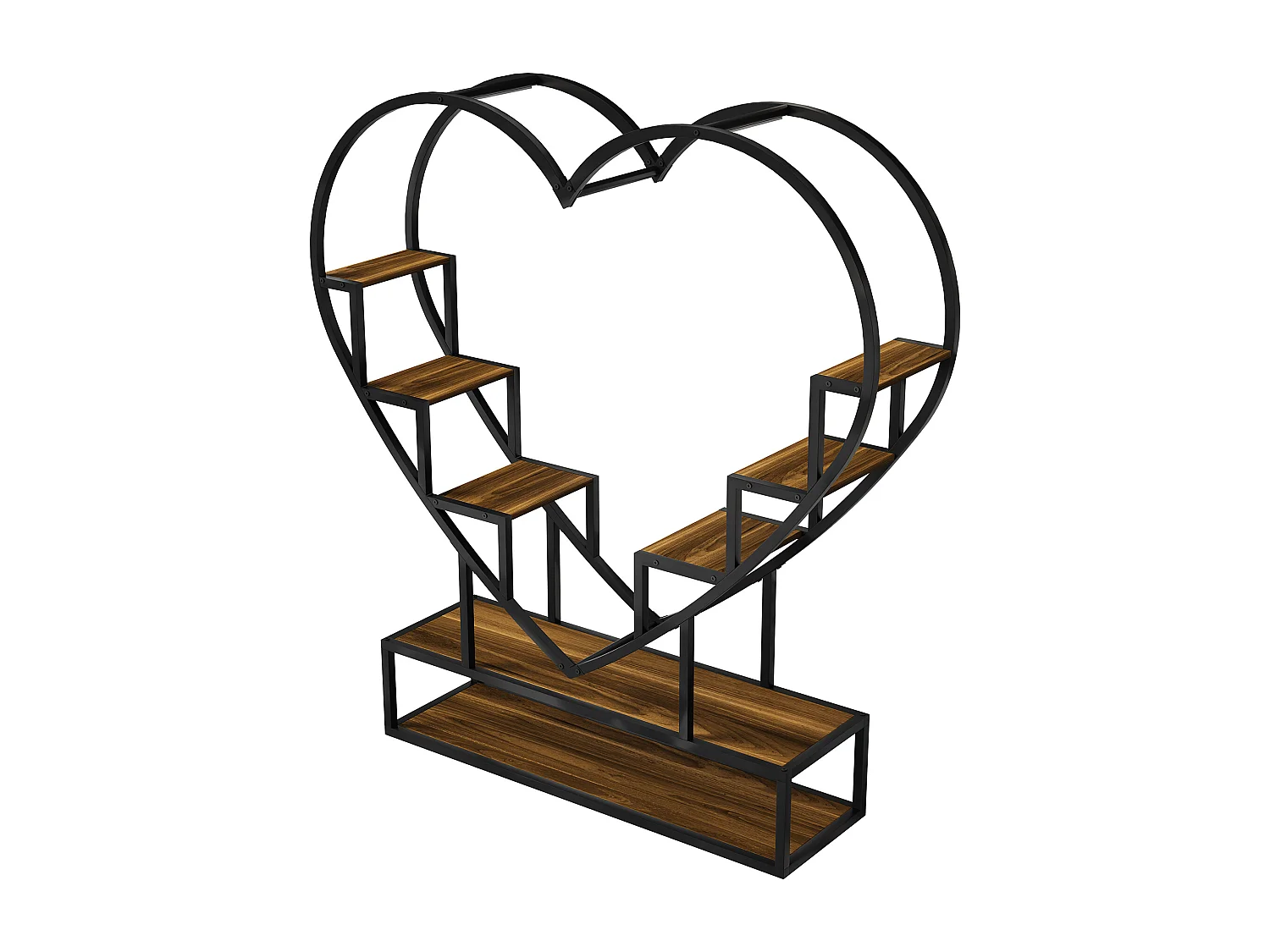 Supports de plantes en forme de cœur avec des lumières de croissance-étagère de plante en bois métallique-étagères de fleurs de coin intérieurs et extérieurs, pour