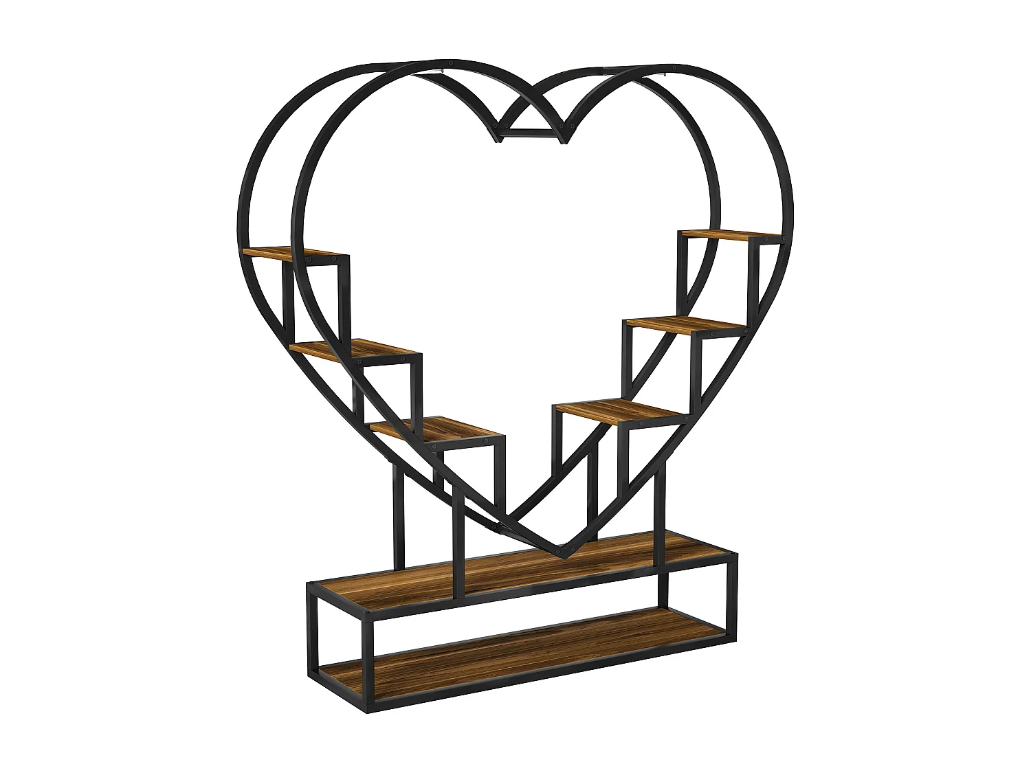 Supports de plantes en forme de cœur avec des lumières de croissance-étagère de plante en bois métallique-étagères de fleurs de coin intérieurs et extérieurs, pour