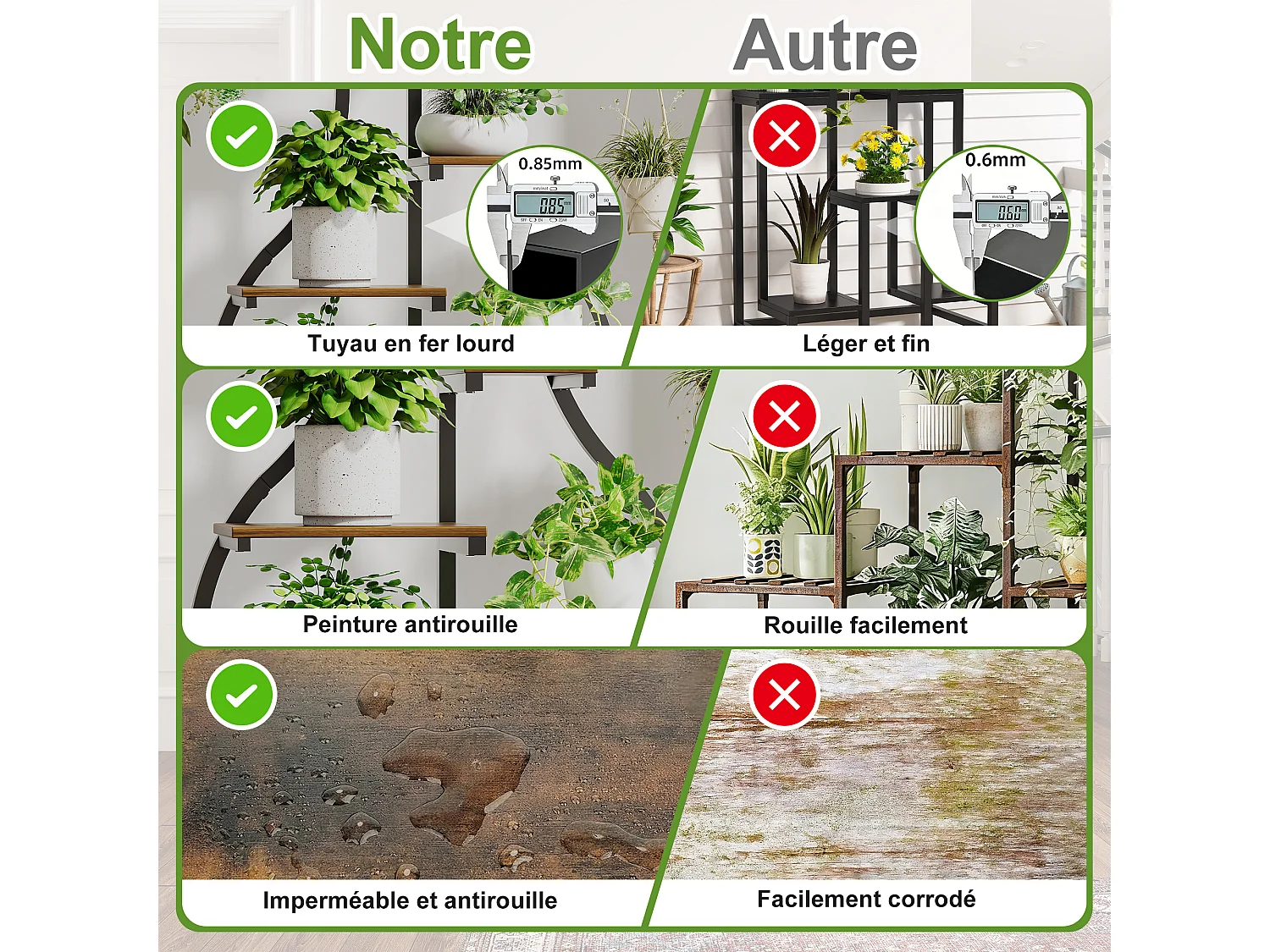 Stand de plante en forme de courbe avec lumière de croissance et crochet-stockable plante étagère-planteur multiples étagère de plante suspendue