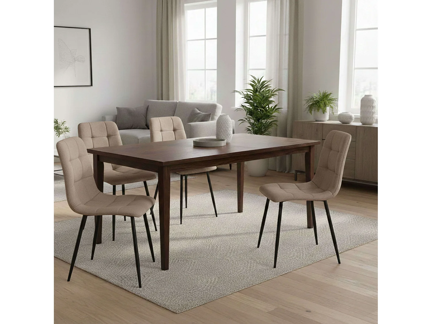 Pack de Sillas comedor Raf industrial marrón claro (4 sillas) tapizadas en tela