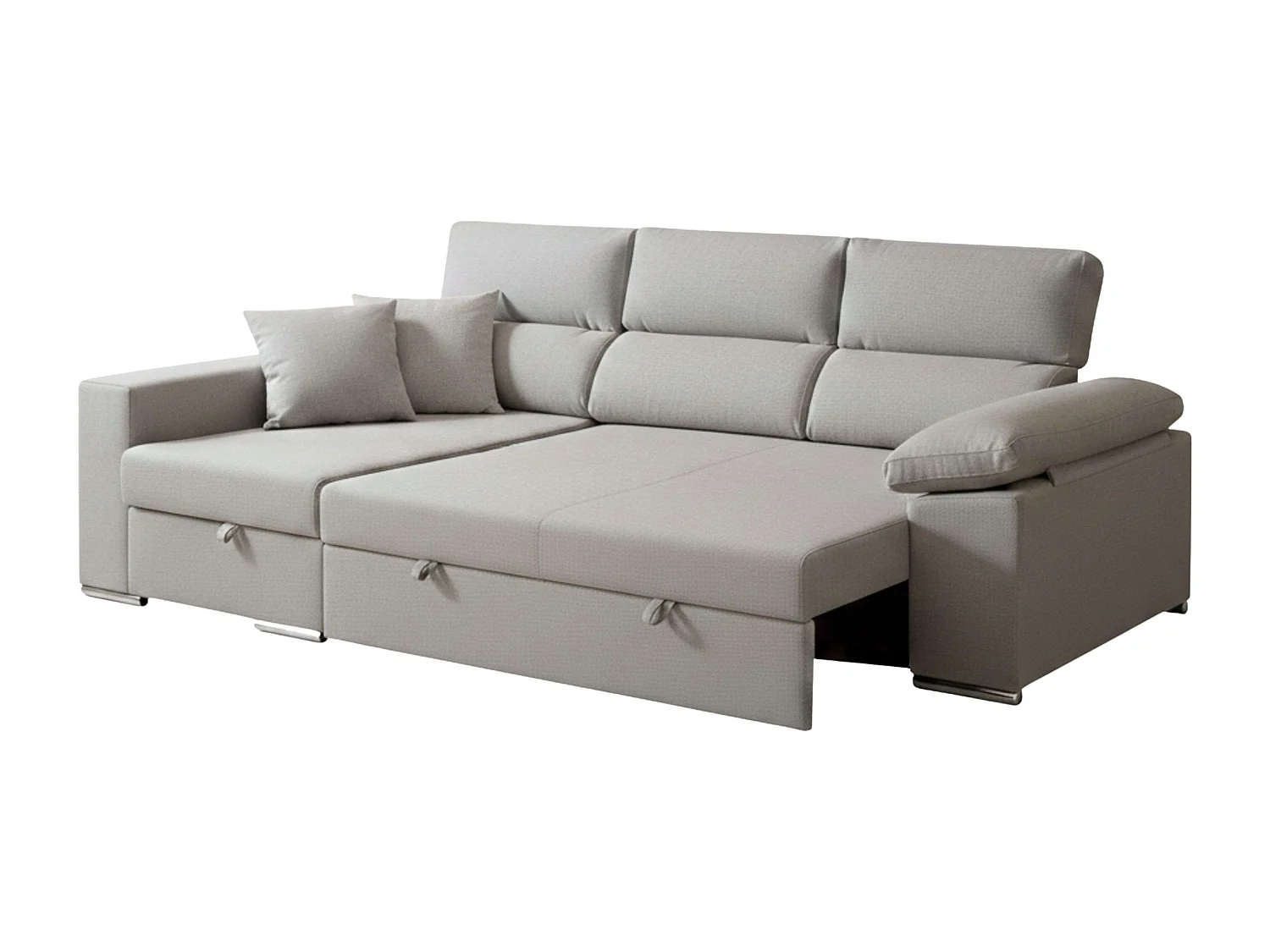 Sofá-cama Milano de 3 lugares com chaise longue à esquerda, cinza claro, 260x98x98 cm