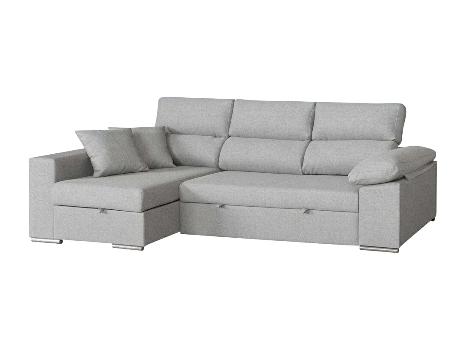 Sofá-cama Milano de 3 lugares com chaise longue à esquerda, cinza claro, 260x98x98 cm