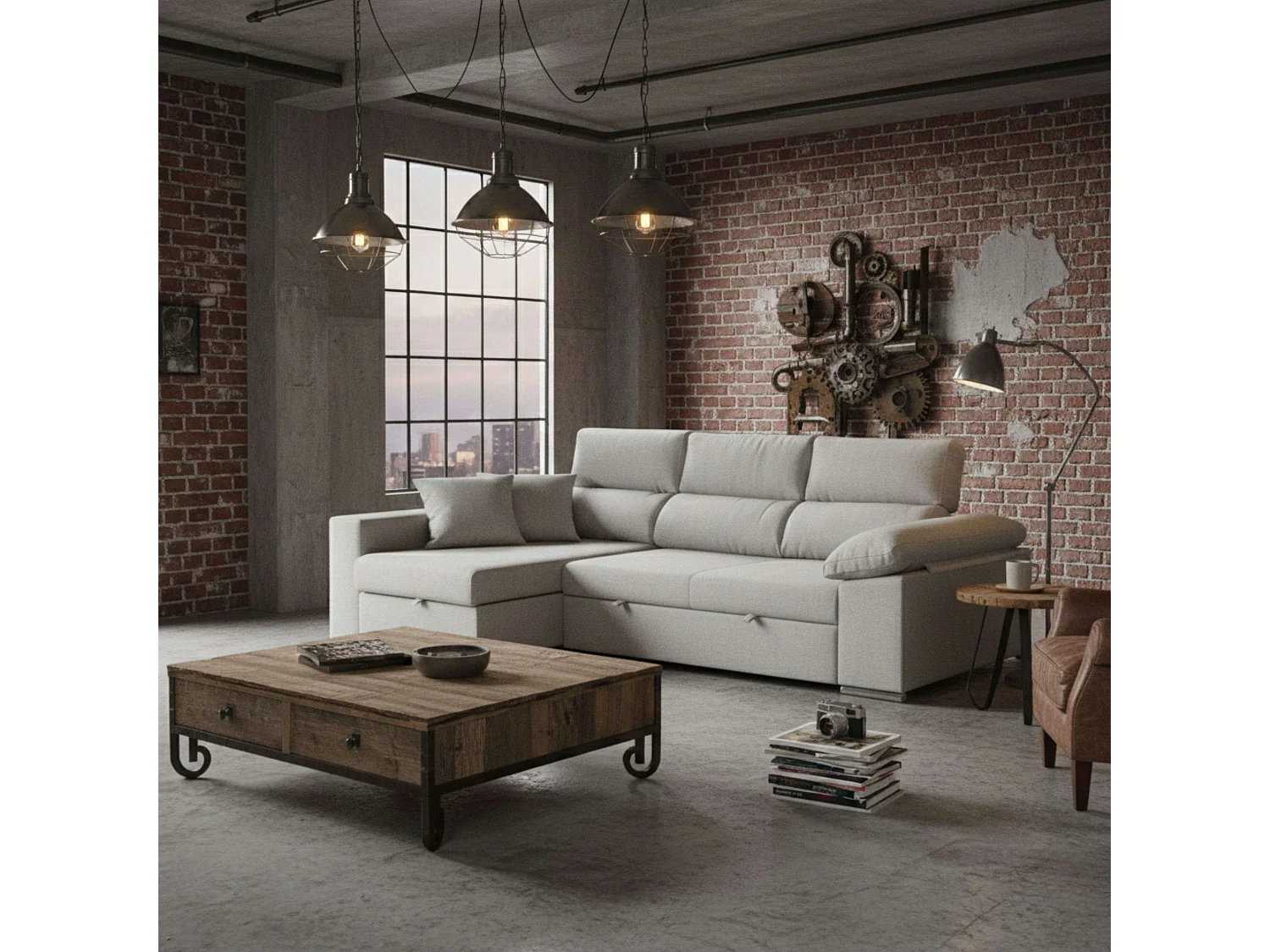 Sofá-cama Milano de 3 lugares com chaise longue à esquerda, cinza claro, 260x98x98 cm
